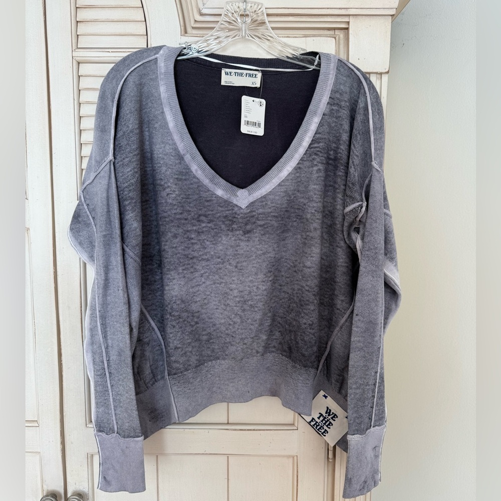 We The Free Gray V-Neck Sweater